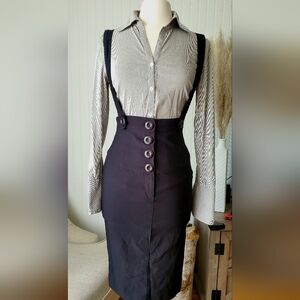 Pencil Skirt Overall and Pinstripe Blouse